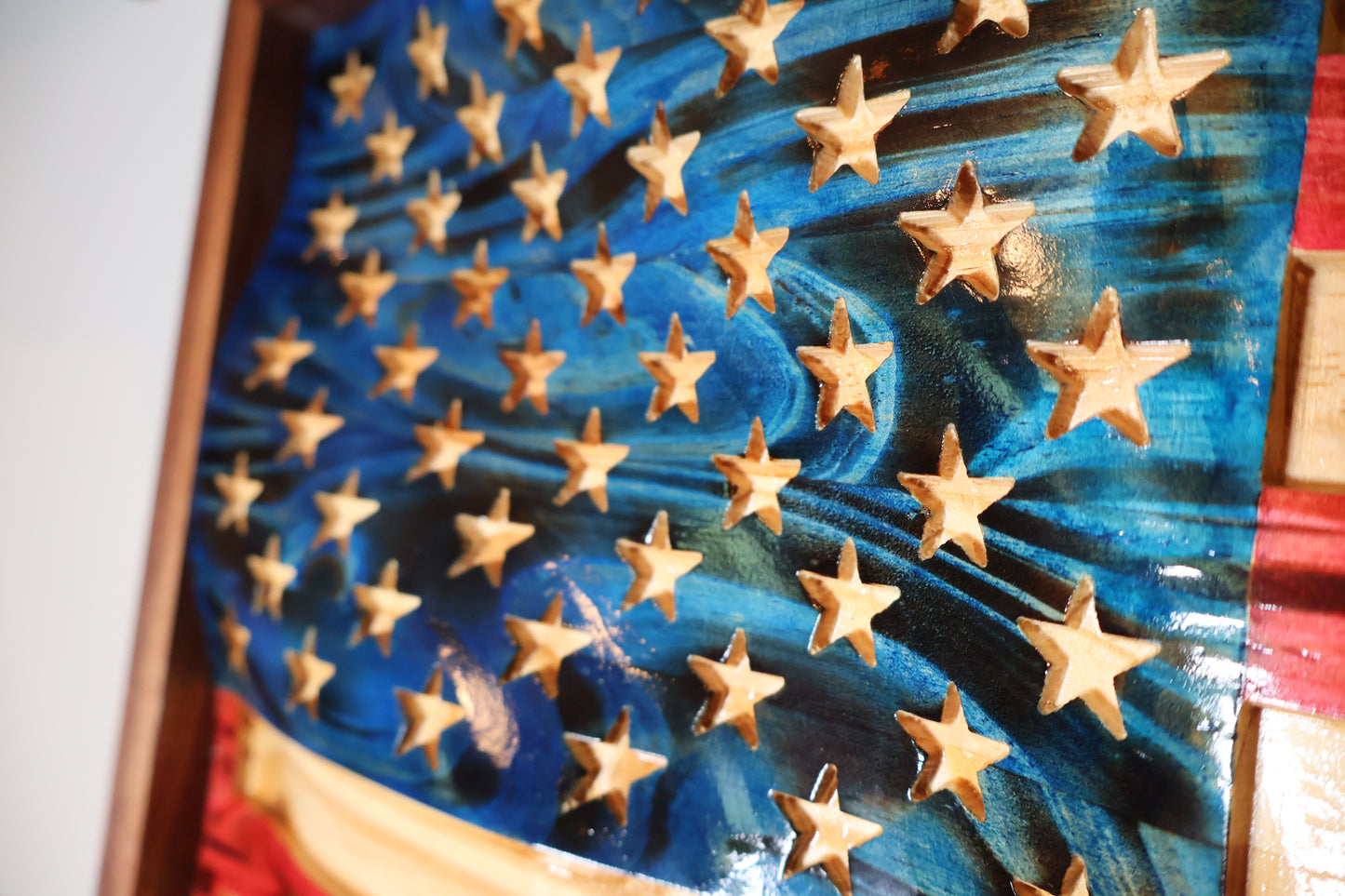 American Flag Wavy Wall Art with Premium Walnut Frame 14" x 26"